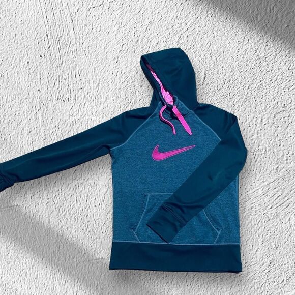 NIKE Sweatshirt Hoodie Hooded Pullover. Dark Gray Black with Pink Swoosh Logo - Picture 5 of 9